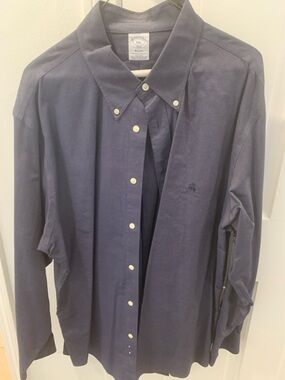 Brooks Brothers Navy Oxford Polo Shirt with White Buttons